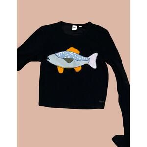 Small Black Fish Shirt | Boho Indie Maximalist Reworked and Recycled Fashion